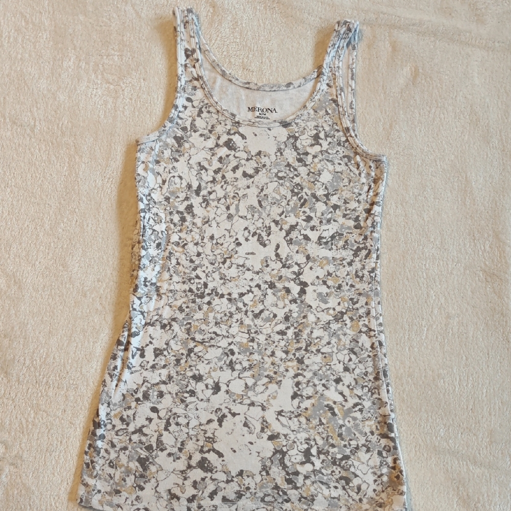 Merona Women's Patterned Gray, Silver, And Gold Tank Top